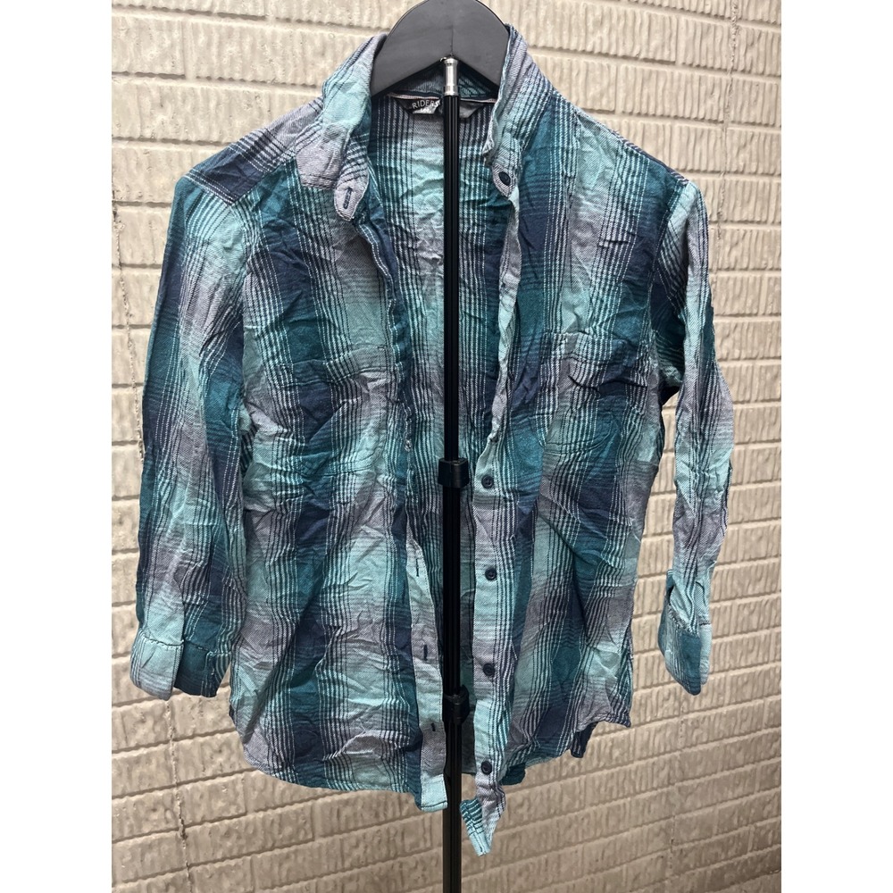 Riders by Lee Plaid Button‎ Up Shirt Blue Green Long Sleeve Men's Size M